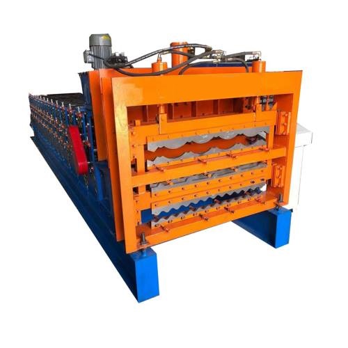 Three Layer Metal Steel Corrugated Glazed Tile Roof Wall Panel Roller Making Cold Roll Forming Machine